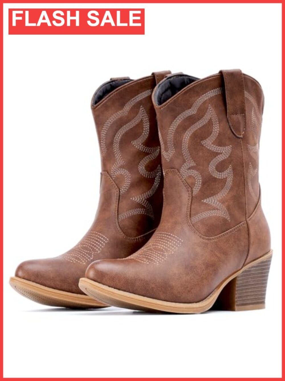 Western Ankle Boots Wide Suede Faux Leather Cowgirl Booties
